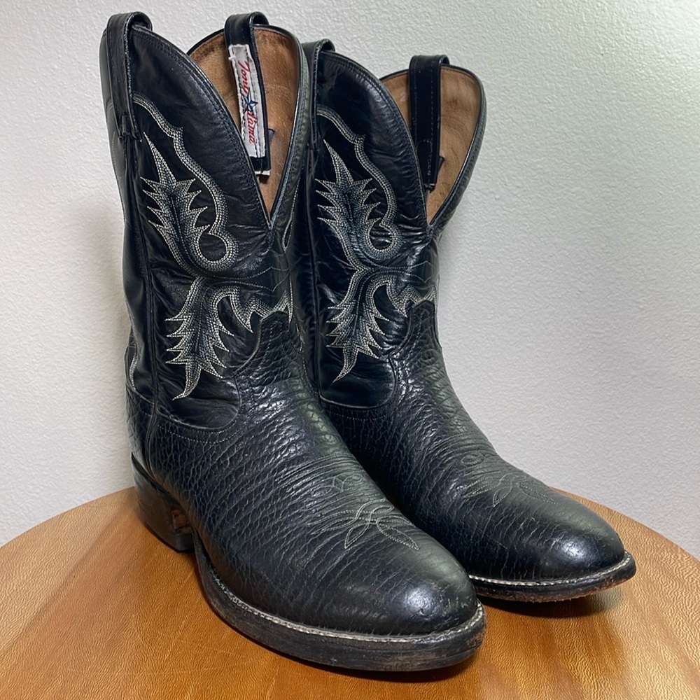 Men's Tony Lama Boot, Black Bullhide, Stockman Western CT2036 Size 9B *Details* - Picture 2 of 16